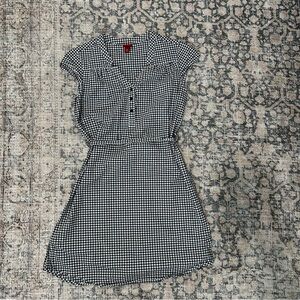 Navy & white Gingham Mini Dress with tie